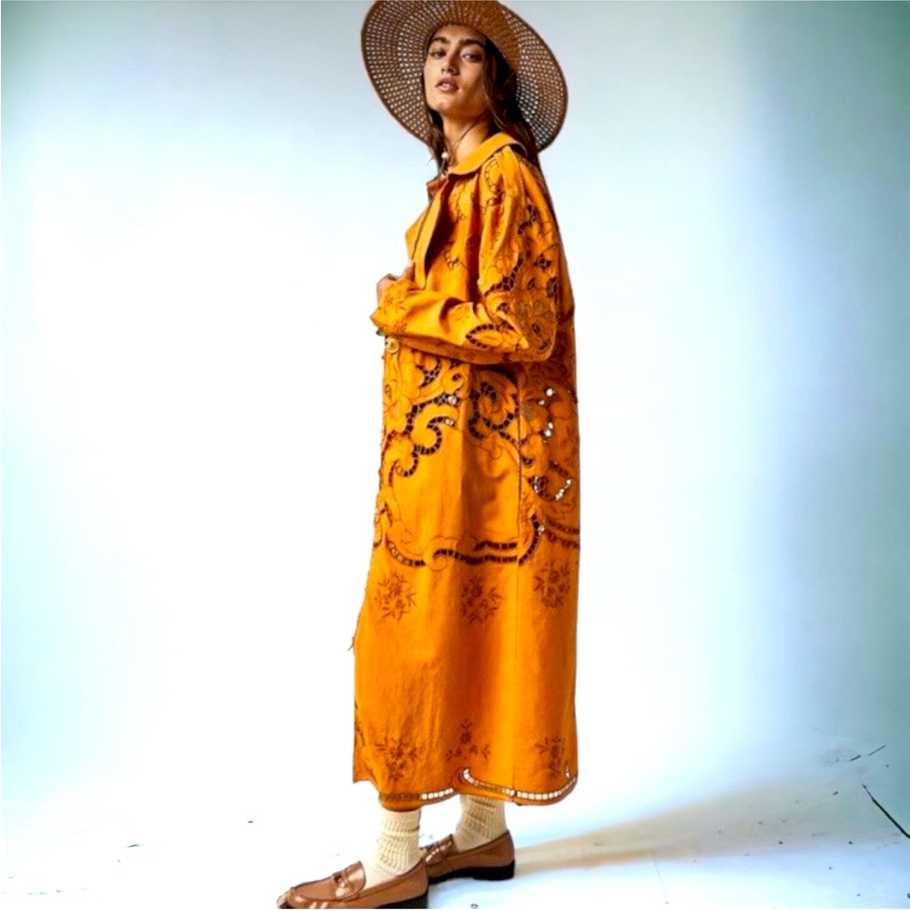 Free People Susanna Eyelet Cotton & Linen orange Coat Sz.L
